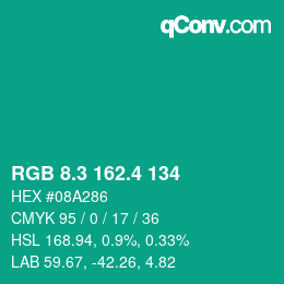 カラーコード: RGB 8.3 162.4 134 | qconv.com