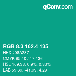 カラーコード: RGB 8.3 162.4 135 | qconv.com