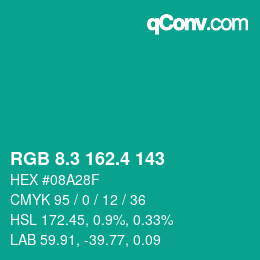 カラーコード: RGB 8.3 162.4 143 | qconv.com
