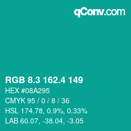 カラーコード: RGB 8.3 162.4 149 | qconv.com