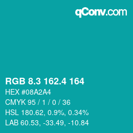 カラーコード: RGB 8.3 162.4 164 | qconv.com