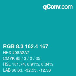 カラーコード: RGB 8.3 162.4 167 | qconv.com