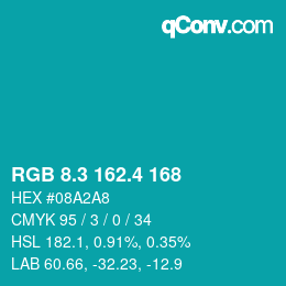 カラーコード: RGB 8.3 162.4 168 | qconv.com