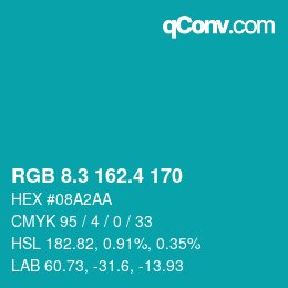 カラーコード: RGB 8.3 162.4 170 | qconv.com
