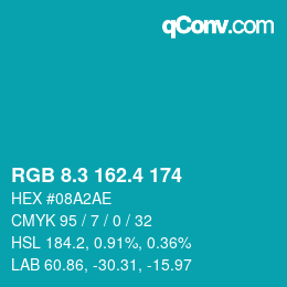 カラーコード: RGB 8.3 162.4 174 | qconv.com