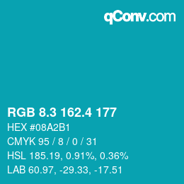 カラーコード: RGB 8.3 162.4 177 | qconv.com