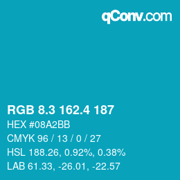 カラーコード: RGB 8.3 162.4 187 | qconv.com