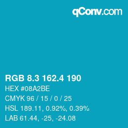 カラーコード: RGB 8.3 162.4 190 | qconv.com