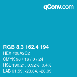 カラーコード: RGB 8.3 162.4 194 | qconv.com