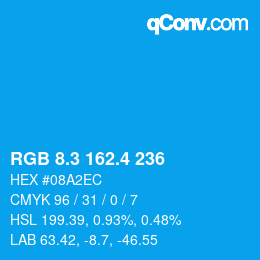 カラーコード: RGB 8.3 162.4 236 | qconv.com