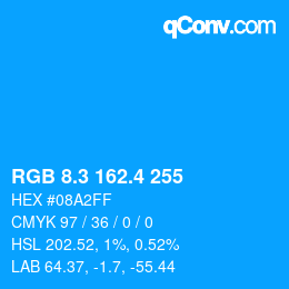カラーコード: RGB 8.3 162.4 255 | qconv.com