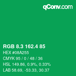 カラーコード: RGB 8.3 162.4 85 | qconv.com