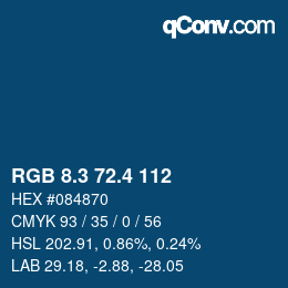 カラーコード: RGB 8.3 72.4 112 | qconv.com