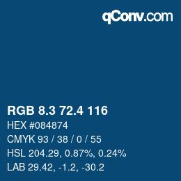 カラーコード: RGB 8.3 72.4 116 | qconv.com