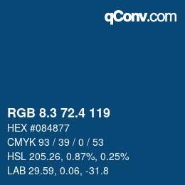 カラーコード: RGB 8.3 72.4 119 | qconv.com