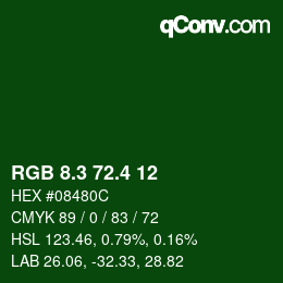 カラーコード: RGB 8.3 72.4 12 | qconv.com