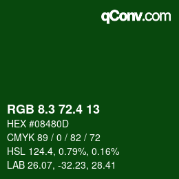 カラーコード: RGB 8.3 72.4 13 | qconv.com