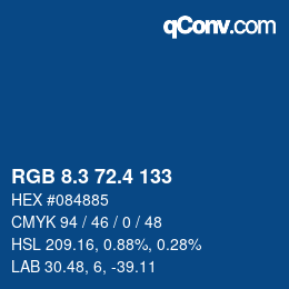 カラーコード: RGB 8.3 72.4 133 | qconv.com