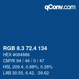 カラーコード: RGB 8.3 72.4 134 | qconv.com