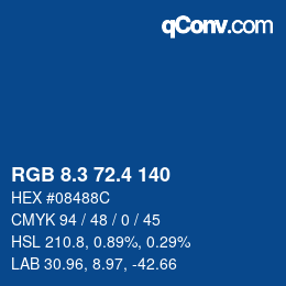 カラーコード: RGB 8.3 72.4 140 | qconv.com