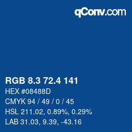 カラーコード: RGB 8.3 72.4 141 | qconv.com