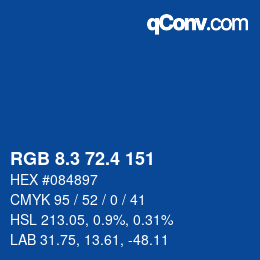 カラーコード: RGB 8.3 72.4 151 | qconv.com