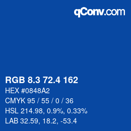 カラーコード: RGB 8.3 72.4 162 | qconv.com