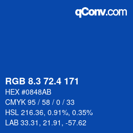 カラーコード: RGB 8.3 72.4 171 | qconv.com