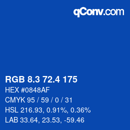 カラーコード: RGB 8.3 72.4 175 | qconv.com