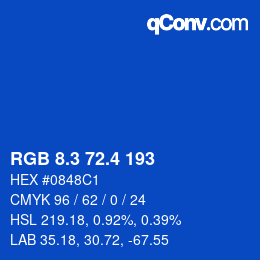 カラーコード: RGB 8.3 72.4 193 | qconv.com