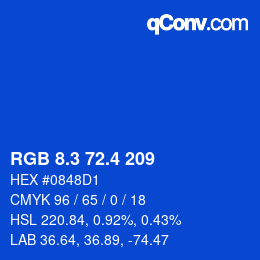 カラーコード: RGB 8.3 72.4 209 | qconv.com