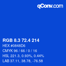 カラーコード: RGB 8.3 72.4 214 | qconv.com