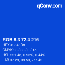 カラーコード: RGB 8.3 72.4 216 | qconv.com