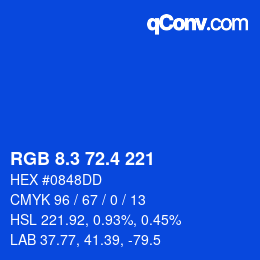 カラーコード: RGB 8.3 72.4 221 | qconv.com