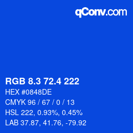 カラーコード: RGB 8.3 72.4 222 | qconv.com