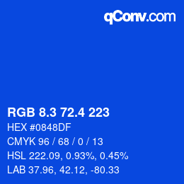 カラーコード: RGB 8.3 72.4 223 | qconv.com
