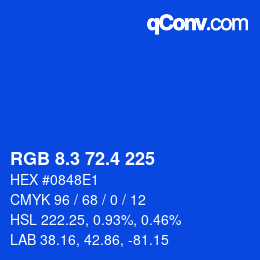 カラーコード: RGB 8.3 72.4 225 | qconv.com