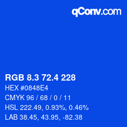 カラーコード: RGB 8.3 72.4 228 | qconv.com