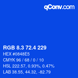 カラーコード: RGB 8.3 72.4 229 | qconv.com