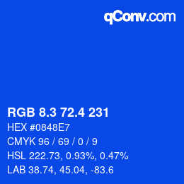 カラーコード: RGB 8.3 72.4 231 | qconv.com
