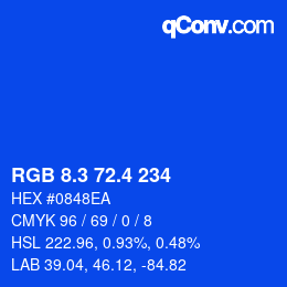 カラーコード: RGB 8.3 72.4 234 | qconv.com