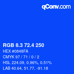 カラーコード: RGB 8.3 72.4 250 | qconv.com