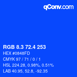 カラーコード: RGB 8.3 72.4 253 | qconv.com