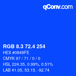 カラーコード: RGB 8.3 72.4 254 | qconv.com