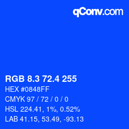 カラーコード: RGB 8.3 72.4 255 | qconv.com