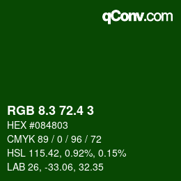 カラーコード: RGB 8.3 72.4 3 | qconv.com
