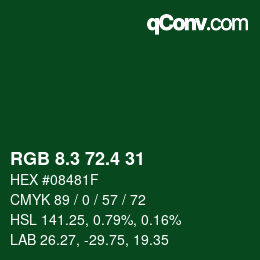 カラーコード: RGB 8.3 72.4 31 | qconv.com