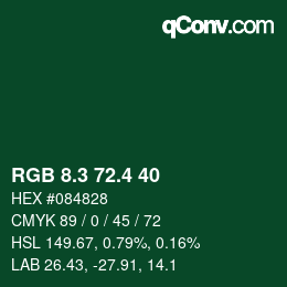 カラーコード: RGB 8.3 72.4 40 | qconv.com
