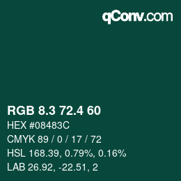 カラーコード: RGB 8.3 72.4 60 | qconv.com