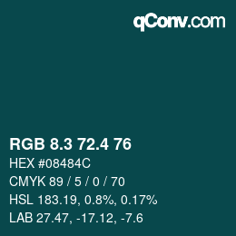 カラーコード: RGB 8.3 72.4 76 | qconv.com